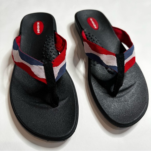 Okabashi Indigo Ocean flip flops Red / White & Blue size L - Picture 2 of 6